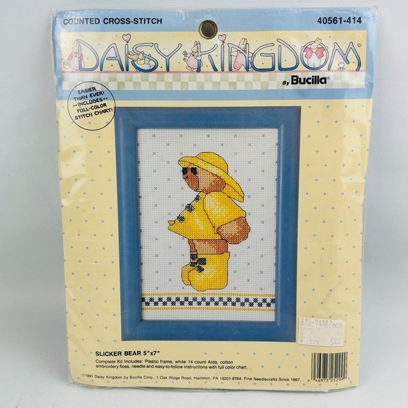 Bucilla Daisy Kingdom Slicker Bear Counted Cross Stitch Kit 40561-414‎ Frame - Picture 1 of 4